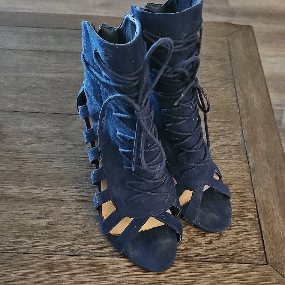 Ashley Stewart Blue Lace Up Boots with Gladiator Design